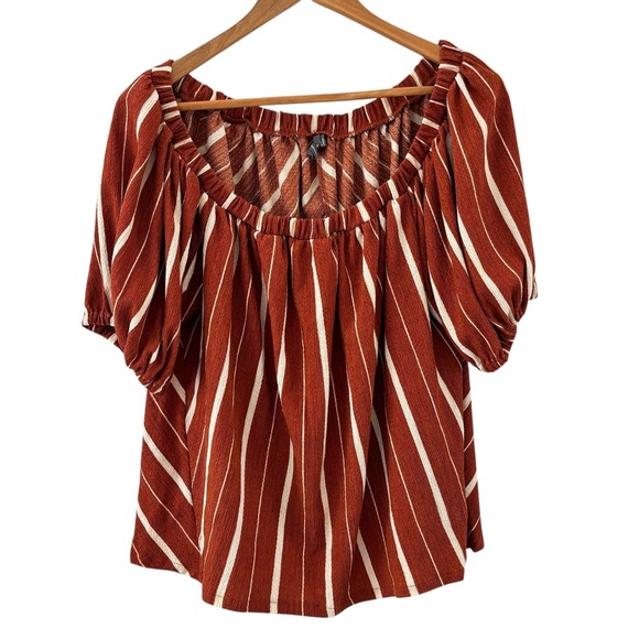 Anthropologie Tops - Anthropologie Elodie Off Shoulder Stripe Top Womens Size L Boho Peasant